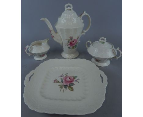 Four items of Spode Jewelled ceramics, each printed with the Billingsley Rose pattern, to include coffee pot, covered sugar b