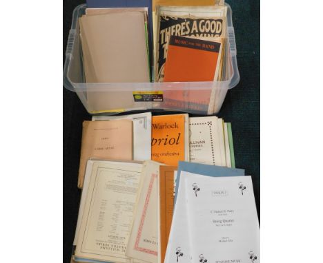 A large quantity of sheet music, mainly for violin and viola