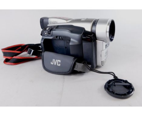 A JVC video camera, with accessories, cased.