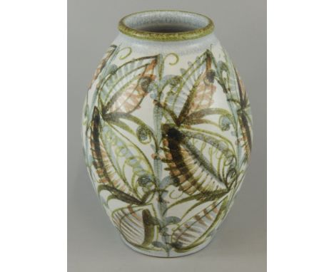 A Denby Glyn College Studio decorated bullet shaped vase, printed marks to underside, 31cm high.