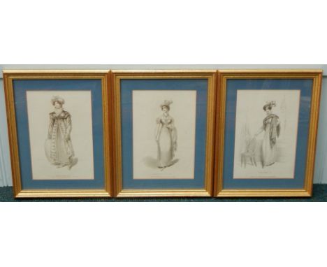 19thC fashion prints, opera dress, mourning dress, etc, monochrome prints. 21cm x 15cm.