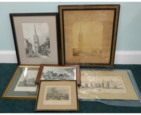 A collection of prints relating to Louth, to include after Samuel Buck, Louth Park Abbey, a photograph of St James's Church f