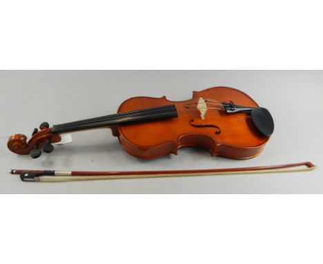 A modern viola, labelled for Antoni, distributed by John Homby, Skews & Co Ltd, in a fitted case with a new bow also