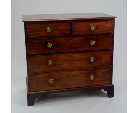 A 19thC mahogany chest of two short and three long cock beaded drawers, on ogee bracket feet, 106cm high, 112cm wide, 57cm de