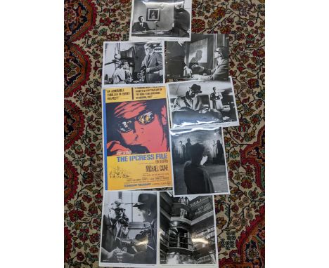 The Ipcress File, Michael Caine film related collectables to include 7 film publicity stills, and a small poster for the Ipcr