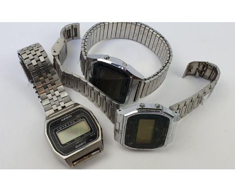 Collection of 3 Retro Casio Quartz digital wristwatches 