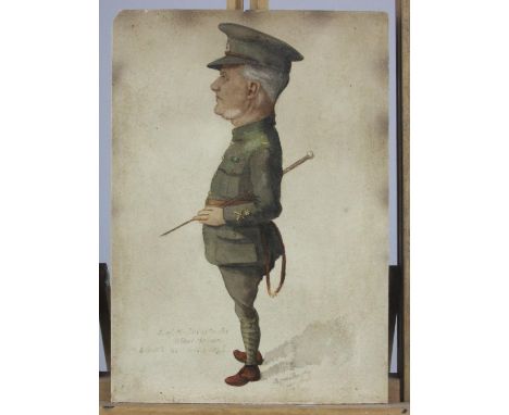 WW1 Watercolour by Alfred Bugby of Sgt Mjr Hanson West Yorks. Portrait painting of Sergeant Major Instructor Arthur Hanson, 6