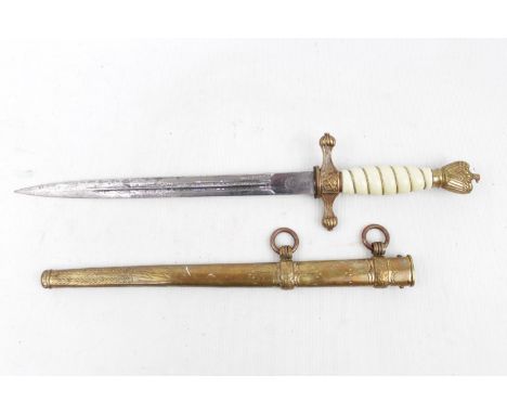 World War Two German Third Reich Kriegsmarine Officers Dress Dagger, Brass Wire Bound Cellulose Covered Grip, Brass Eagle Wit