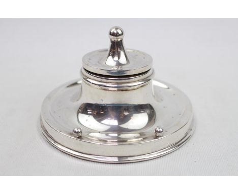 Early 20thC Silver Capstan Inkwell by William Aitken Birmingham 1912.With glass well 13cm in diameter 