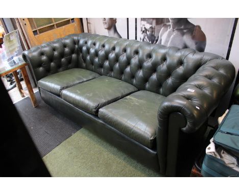 Green Leather button back chesterfield sofa 