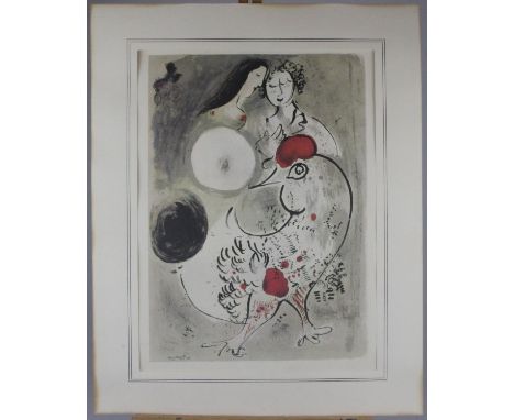 Marc Chagall 1966 Lithograph Nudes Chicken Poster Abstract Art Exhibition Zurich. Original 1966 colour offset lithograph of a