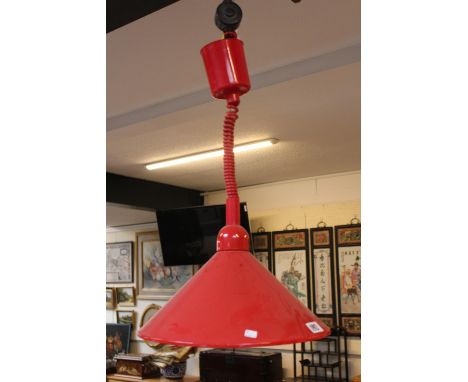 Red Metal adjustable extending ceiling light of conical shape 