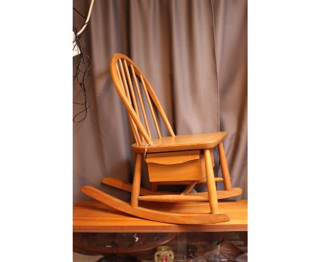 Rare 1950s Ercol Blonde Elm No 325 Windsor childs rocking chair with early dark blue production sticker 