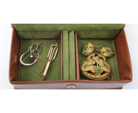 Sterling Silver set Thistle brooch in the style of Charles Horner, Victorian Pinchbeck Floral Brooch with matching earrings a