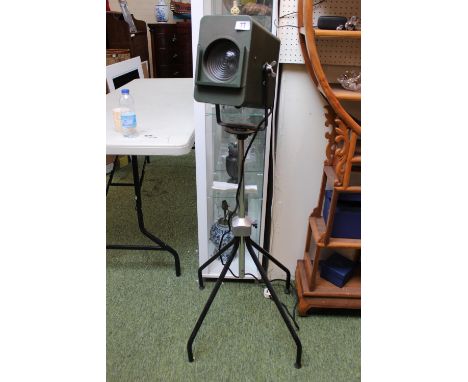 1950s Theatre light, green painted metal case upon adjustable metal stand 
