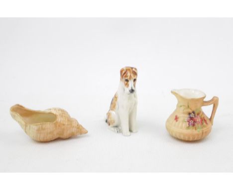 Royal Worcester blush Ivory Miniature Jug, Shell and a model of a Fox Terrier&nbsp;