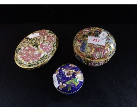 A CLOISONNE POT AND COVER and two similar enamel boxes (3)