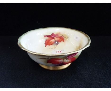 A ROYAL WORCESTER BLUSH IVORY BOWL decorated with blackberries, signed, 'K Blake', 18cm dia.