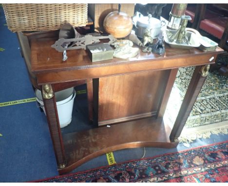 A REGENCY STYLE MAHOGANY EGYPTIAN REVIVAL CONSOLE TABLE, with metal mounts 93cms wide