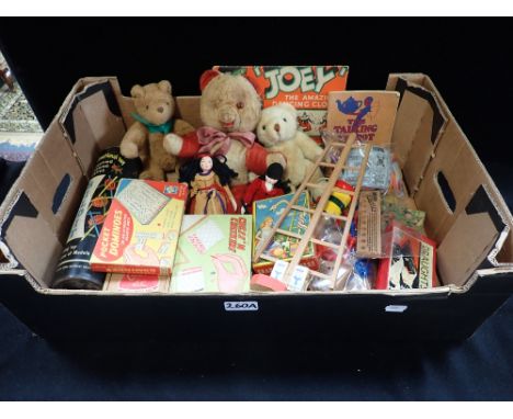 A VINTAGE PLUSH TEDDY BEAR and a collection of Vintage toys and games