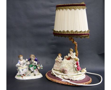 A Dresden-style figural table lamp and a similar continental figure