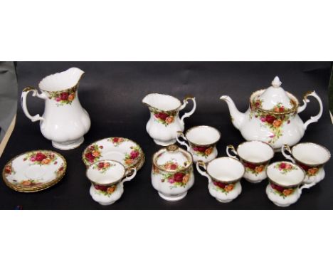 Royal Albert "Old Country Roses" teaset; comprising a teapot, milk jug, cream jug and sucrier with six cups with saucers 