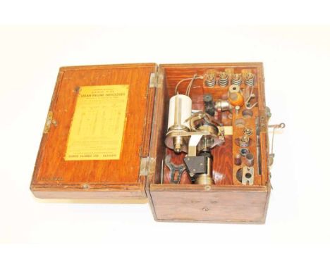 PATENT STEAM ENGINE INDICATORWith chrome and ebonised finish, 24cm high, in fitted wooden case; together with another similar