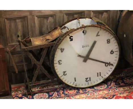EARLY TWENTIETH CENTURY TWO SIDED STATION CLOCK the signed 24 inch frosted dials with Arabic numerals, painted steel hands, c