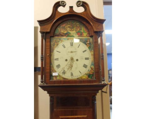 EARLY 19TH CENTURY MAHOGANY LONGCASE CLOCK by J. Watson of Kirriemuir, with two train movement, the 11 inch dial with Roman n