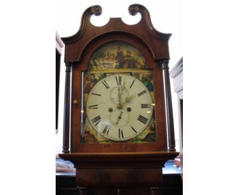 SCOTTISH VICTORIAN MAHOGANY LONGCASE CLOCKThe eight day two train movement striking on a bell, the signed 12 inch painted dia