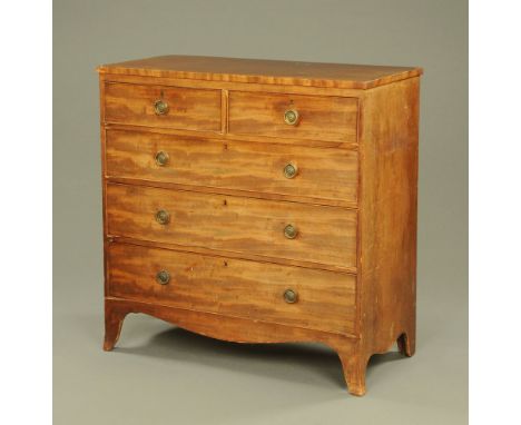 A George III mahogany chest of drawers with splayed bracket feet.  106 cm high, 105 cm wide, 52 cm deep.  