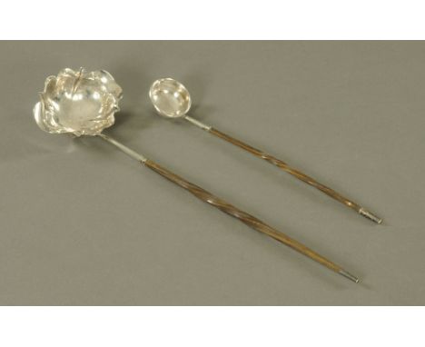 A George III silver toddy ladle, with bone handle, London 1772, maker probably Nathaniel Appleton and Anne Smith, together wi