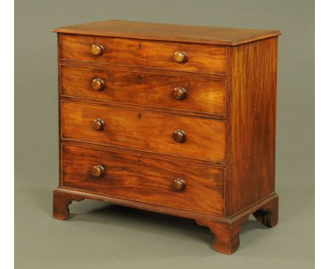 A 19th century mahogany chest of drawers, with applied moulded edge above four long graduated drawers with wooden knob handle