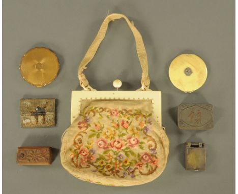 A vintage The Roller Beacon plated cigarette lighter, powder compact, snuff box, tin, purse, bag etc.