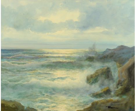 Oil on canvas seascape.  49 cm x 59 cm, indistinctly signed, framed.