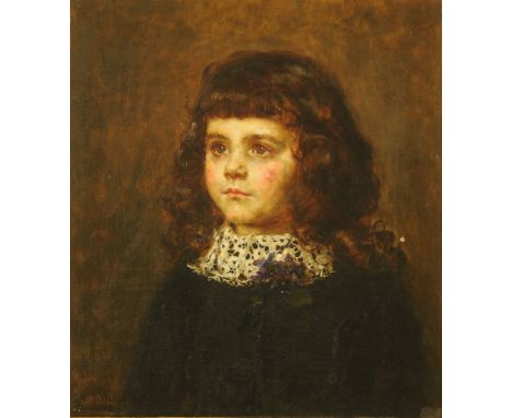 M L Waller, oil on canvas portrait of a child.  47 cm x 42 cm in good gilt frame.