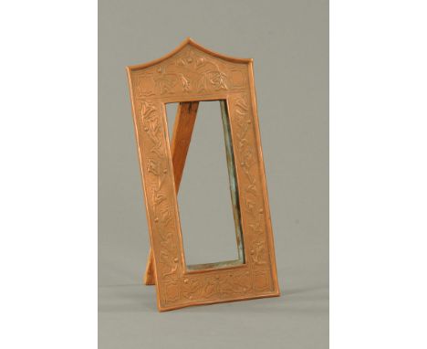 A 19th century Keswick School of Industrial Art embossed copper rectangular photograph frame, of Arts and Crafts design, deco