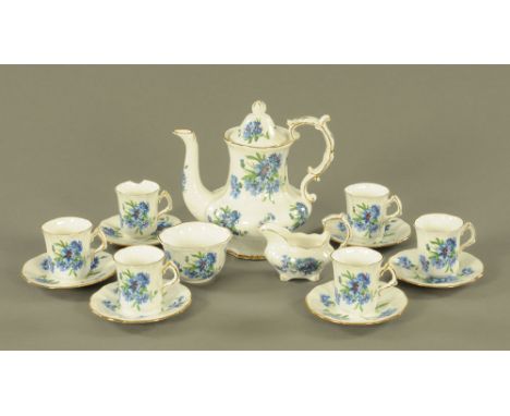 A Hammersley "Blue Cornflower" tea set, 6 cups, 6 saucers, sugar basin, cream jug and teapot. CONDITION REPORT: The coffee po