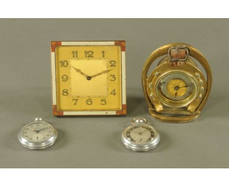 An Art Deco enamelled mantle clock, together with a horseshoe shaped clock by The British United Clock Company Limited, and I