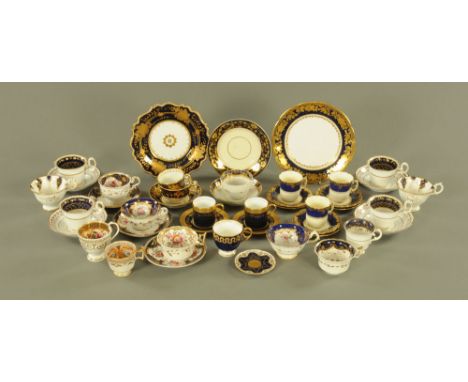 A pair of Aynsley "Georgian" cobalt gilt coffee cups and saucers, together with a collection of miscellaneous 19th century te