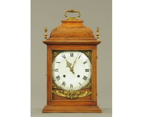 A French bracket clock, with two train striking movement and enamelled dial the backplate inscribed "Josue Robert Horloger du