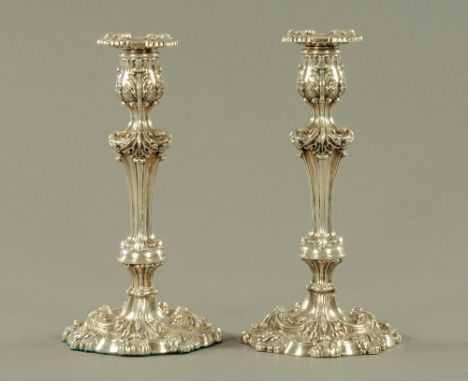 A pair of early Victorian silver candlesticks 1841, maker John Watson, with detachable sconces and loaded bases.  Height 28.5