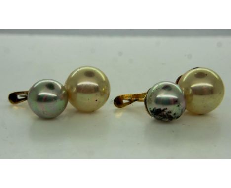 A pair of 18ct gold Tahitian and cultured pearl earrings, combined 4.7g. UK P&amp;P Group 0 (£6+VAT for the first lot and £1+