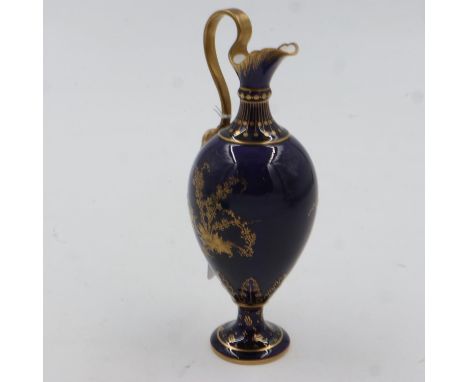 Royal Crown Derby cobalt blue ewer with gilt decoration, H:18cm. UK P&amp;P Group 1 (£16+VAT for the first lot and £2+VAT for