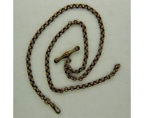 9ct gold belcher-link watch chain, with T bar and lobster claw clip, L: 45 cm, 7.0g. UK P&amp;P Group 0 (£6+VAT for the first