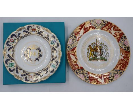 Royal Crown Derby 90th birthday plate, limited edition 306/426, boxed with CoA and a Royal Worcester example. UK P&amp;P Grou