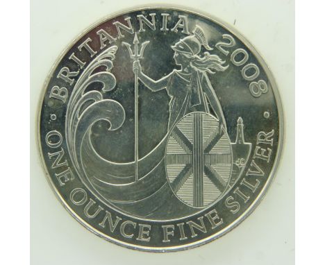 2008 two pound, one ounce silver Britannia. UK P&amp;P Group 0 (£6+VAT for the first lot and £1+VAT for subsequent lots) 