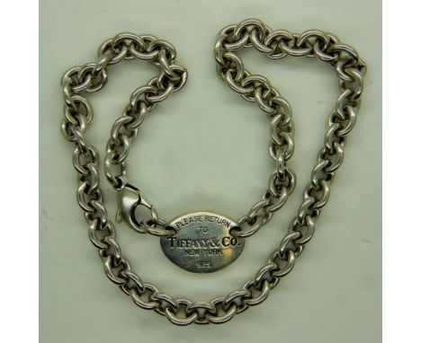TIFFANY &amp; CO: a 925 silver Please Return tag necklace, L: 40 cm, 54g. UK P&amp;P Group 0 (£6+VAT for the first lot and £1
