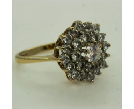 A 9ct gold stone set cocktail ring, size M/N, 2.9g. UK P&amp;P Group 0 (£6+VAT for the first lot and £1+VAT for subsequent lo