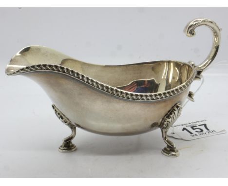A hallmarked silver sauce boat, L: 15 cm, 177g. UK P&amp;P Group 1 (£16+VAT for the first lot and £2+VAT for subsequent lots)